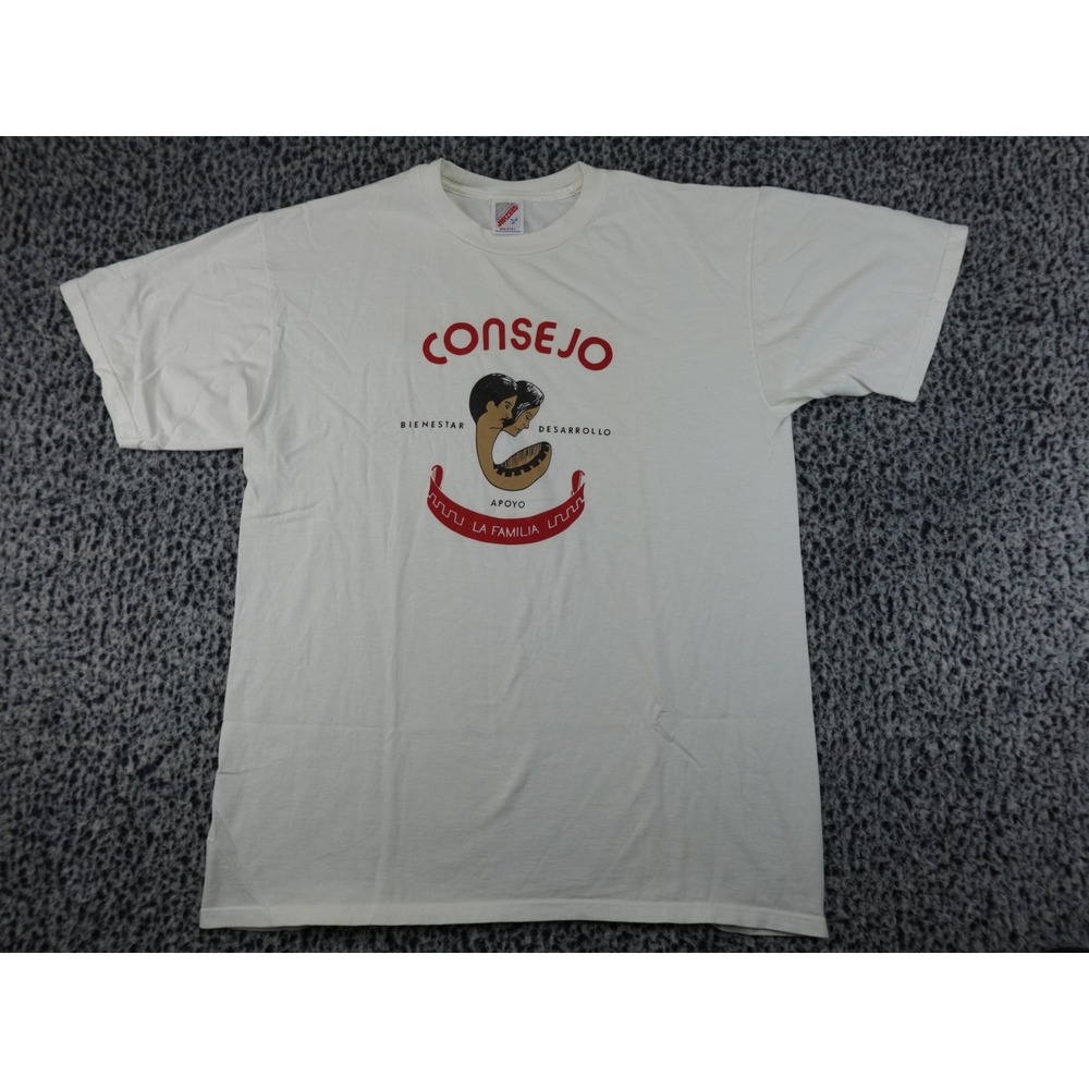 Jerzees T-Shirt Mens Large White Good Vintage 90s Consejo La Familia Graphic USA